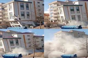 Kahramanmaraş'ta deprem anında yaşanan panikle bir binanın yıkılması anbean kamerada