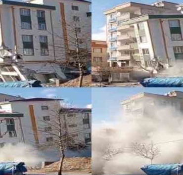 Kahramanmaraş'ta deprem anında yaşanan panikle bir binanın yıkılması anbean kamerada