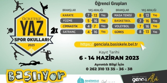 Başiskele Belediyesi Yaz Spor Okulları’na kayıtlar başlıyor