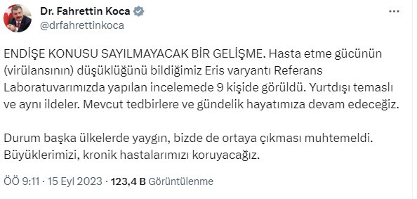 Covid-19 ’un yeni varyantı  ’Eris ’ 9 kişide tespit edildi