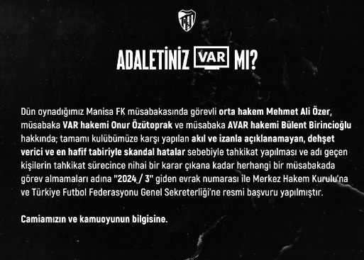 Kocaelispor hakemlerle ilgili TFF ve MHK ’ye başvurdu