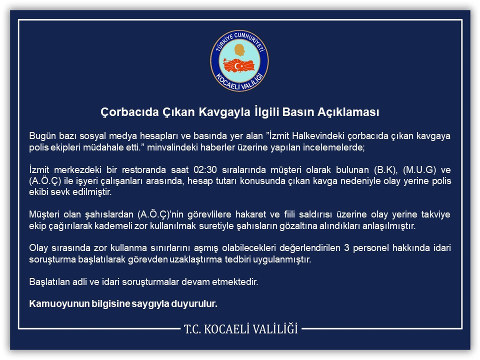 Çorbacıda hesap kavgası: 3 polis hakkında idari soruşturma