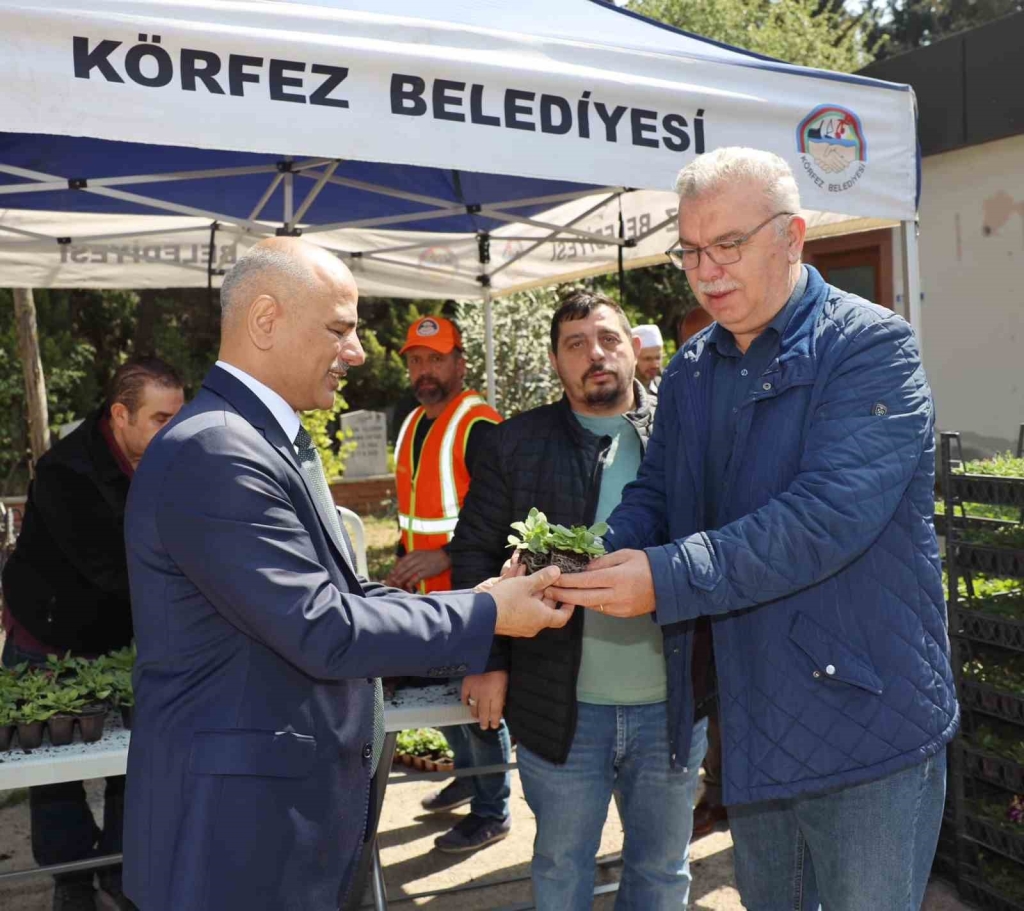 Körfez ’de mezarlıklarda çiçek dağıtıldı