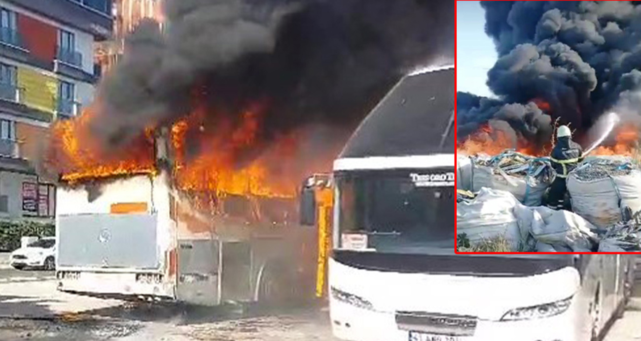 Kocaeli ’de iki yangın: 3 otobüs ile geri dönüşüm tesisi yandı