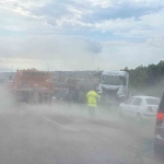 TEM’de zincirleme kaza, LPG yüklü tanker ağaçlık alana uçtu