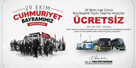 Büyükşehir’den 29 Ekim’de ücretsiz ulaşım