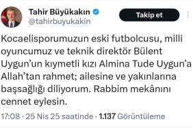KOCAELİSPOR KULÜBÜ VE TAHİR BÜYÜKAKIN’DAN BÜLENT UYGUN’A BAŞSAĞLIĞI MESAJI