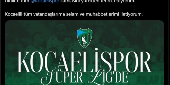 Cumhurbaşkanı Erdoğan’dan Kocaelispor’a tebrik